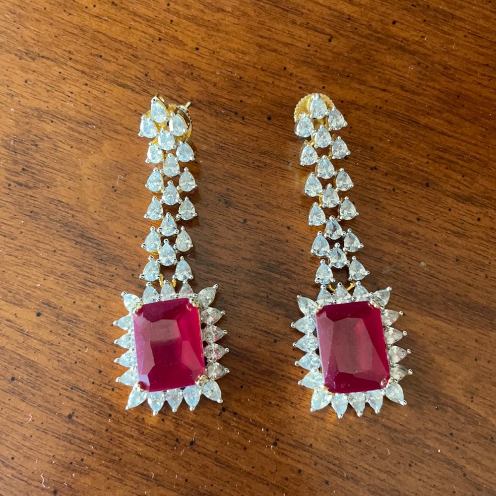 Cubic zirconia, simulated Ruby earrings